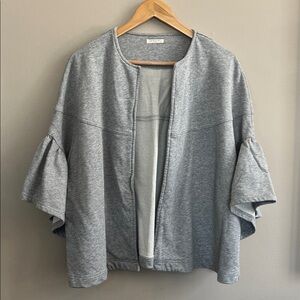 Evelyn K grey cardigan with ruffled dolman sleeves size one size